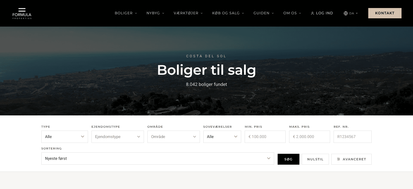 Boligsøgning med live-annoncer og filtre